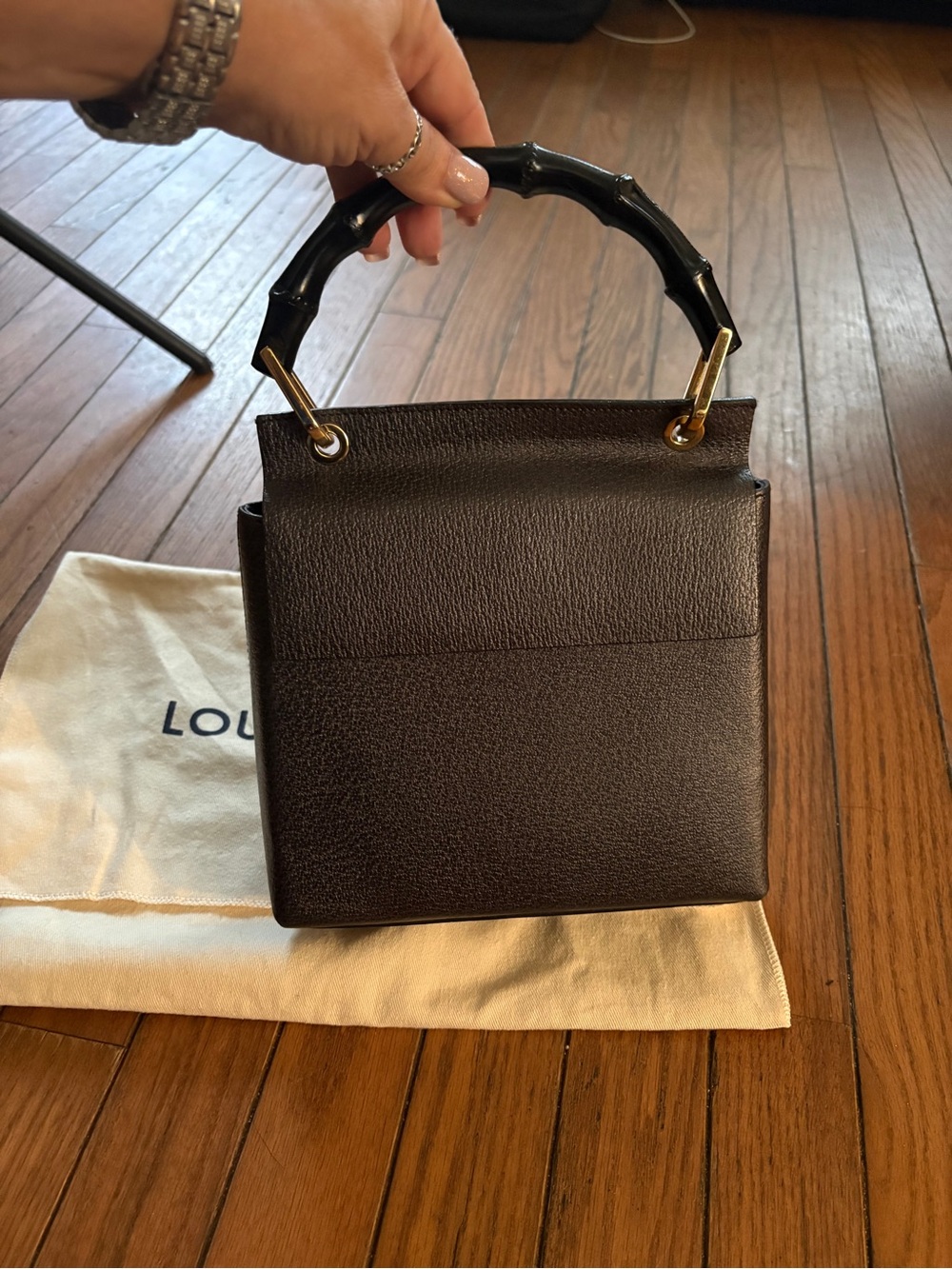 Gucci Black Leather Bamboo-Handle Top Handle Bag NEW* - Picture 11 of 11